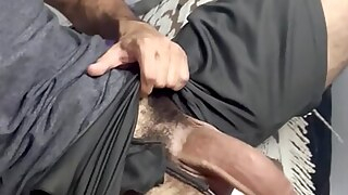 Beautiful and hairy huge dick in biker pizza delivery guy's underwear shorts