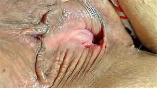 Big ass white granny working out exercise in sexy panties - BBW SSBBW flashing & showing her phat booty - meaty pussy close up